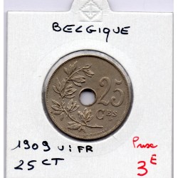 Belgique 25 centimes 1909 en Français Sup, KM 62 pièce de monnaie