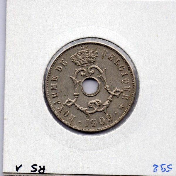 Belgique 25 centimes 1909 en Français Sup, KM 62 pièce de monnaie