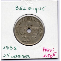 Belgique 25 centimes 1938 en Flamand TTB, KM 115 pièce de monnaie