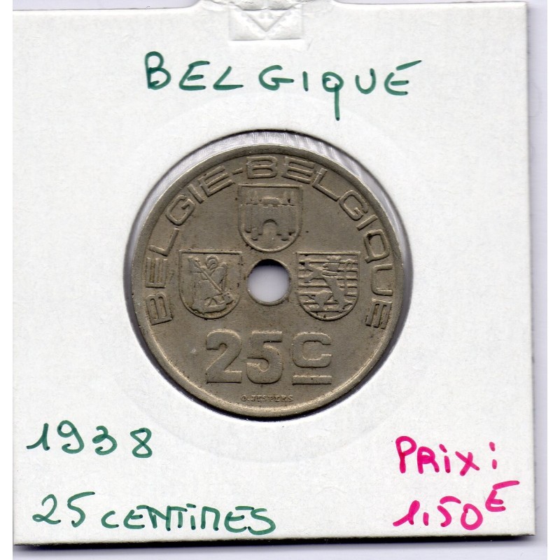 Belgique 25 centimes 1938 en Flamand TTB, KM 115 pièce de monnaie