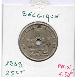 Belgique 25 centimes 1939 en Français TTB, KM 114 pièce de monnaie