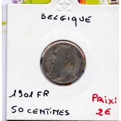 Belgique 1/2 Franc 1901 en Français B, KM 50 pièce de monnaie