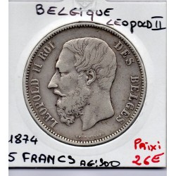 Belgique 5 Francs 1874 TTB , KM 24 pièce de monnaie