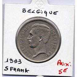 Belgique 5 Francs 1933 en Flamand Sup, KM 98 pièce de monnaie