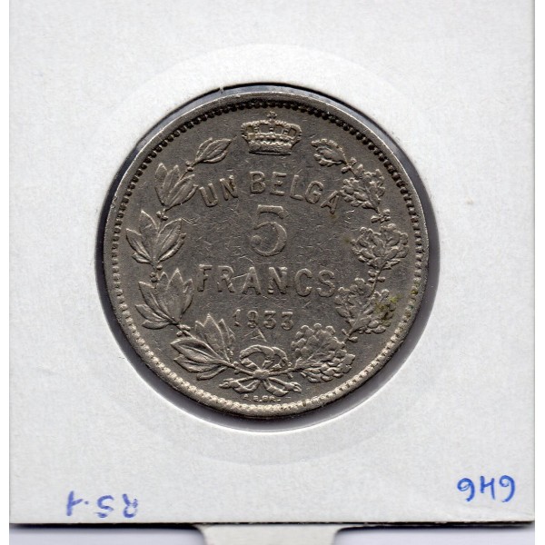 Belgique 5 Francs 1933 en Français TTB+, KM 97 pièce de monnaie