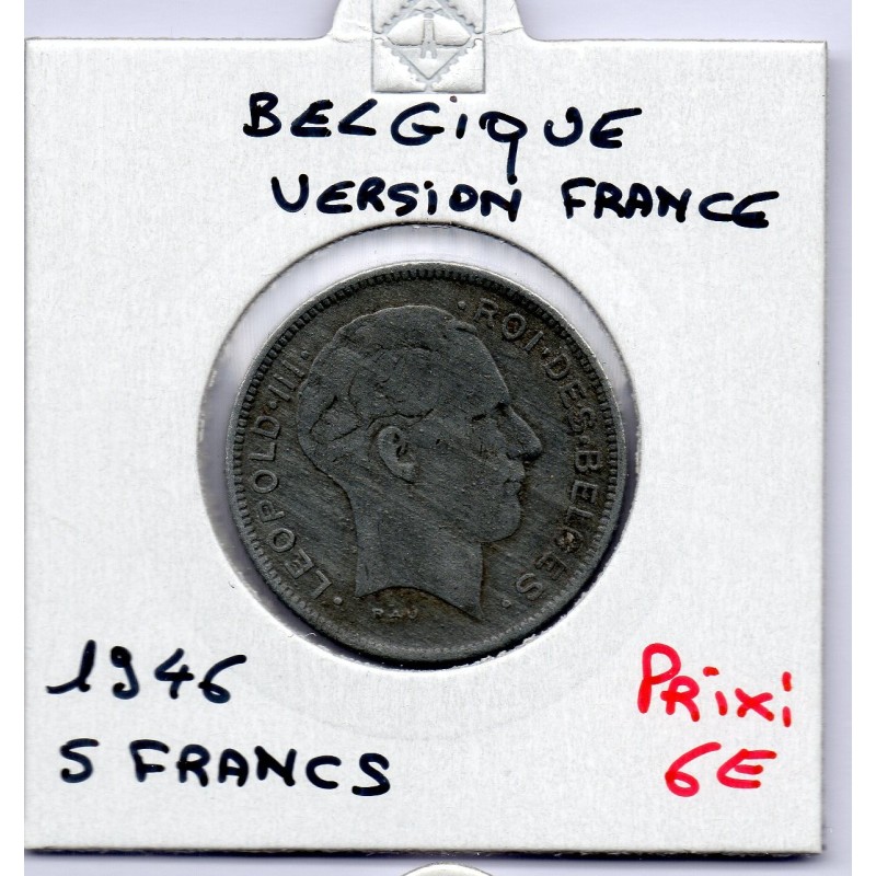 Belgique 5 Francs 1946 en Français TTB, KM 129 pièce de monnaie