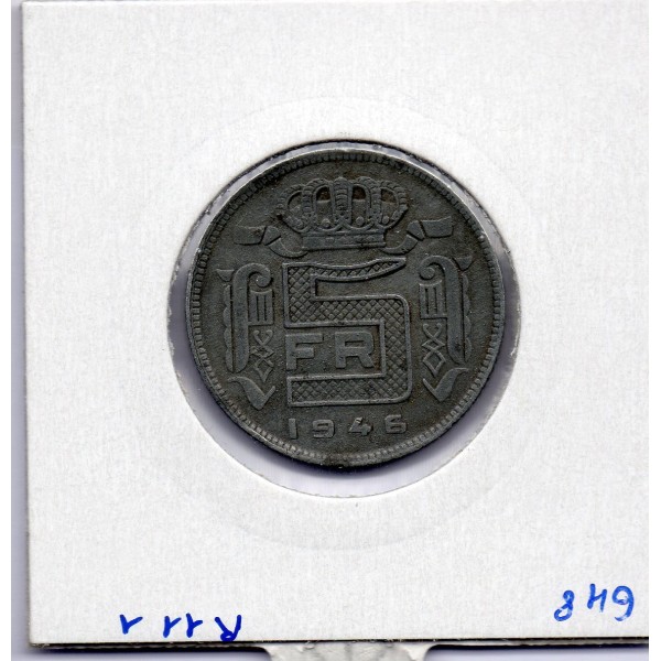 Belgique 5 Francs 1946 en Français TTB, KM 129 pièce de monnaie