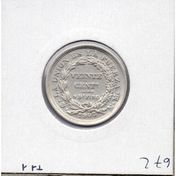 Bolivie 20 centavos 1903 Sup, KM 159 pièce de monnaie