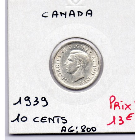 Canada 10 cents 1939 Sup, KM 34 pièce de monnaie