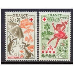 Timbre Yvert No 1860-1861 France, paire croix rouge, les saisons
