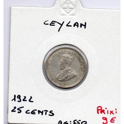 Ceylan 25 cents 1922 TTB+, KM 105a pièce de monnaie