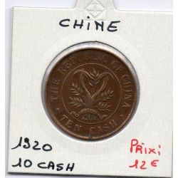 Chine 10 cash 1920 TB, KM Y310 pièce de monnaie