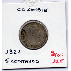 Colombie 5 centavos 1922 TB+, KM 199 pièce de monnaie