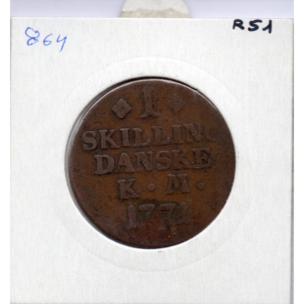 Danemark 1 skilling 1771 TB, KM.616 Christian VII
