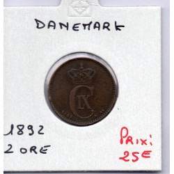 Danemark 2 ore 1892 TTB, KM 793 pièce de monnaie