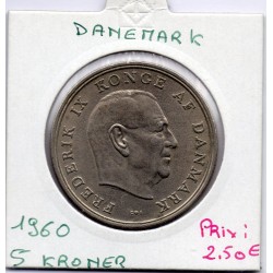 Danemark 5 kroner 1960 Sup, KM 853 pièce de monnaie