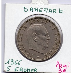 Danemark 5 kroner 1966 Sup, KM 853 pièce de monnaie