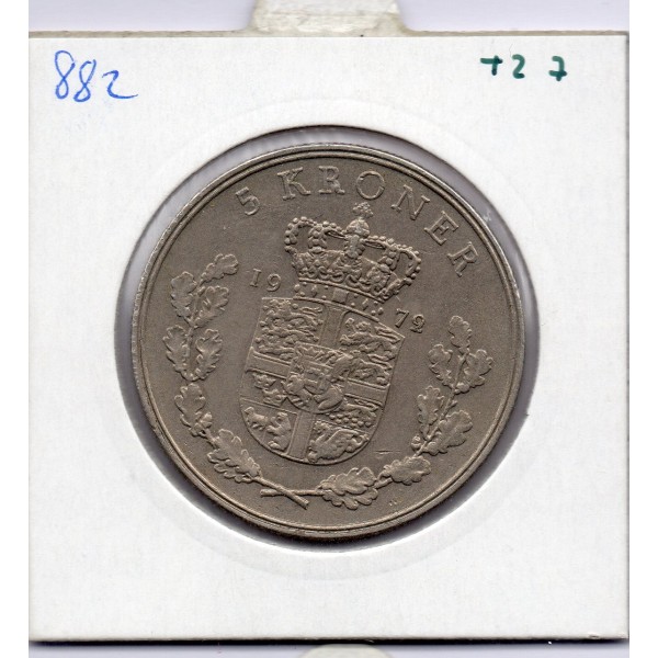 Danemark 5 kroner 1972 Sup, KM.853 Frederik IX