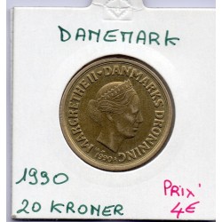 Danemark 20 kroner 1990 Sup, KM 871 pièce de monnaie