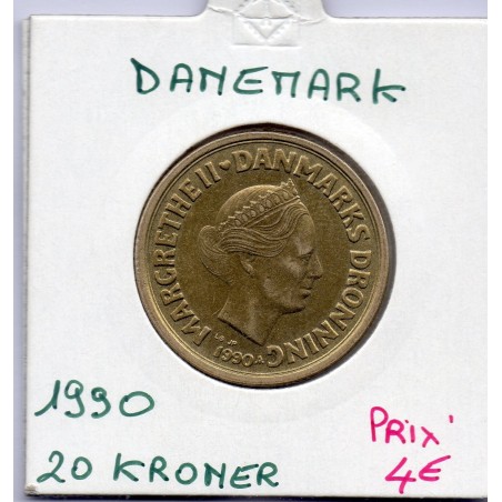 Danemark 20 kroner 1990 Sup, KM 871 pièce de monnaie