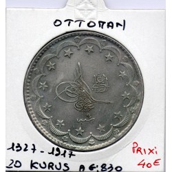 Empire Ottoman 20 Kurus 1327 AH an 9 - 1917 TTB+, KM 780 pièce de monnaie