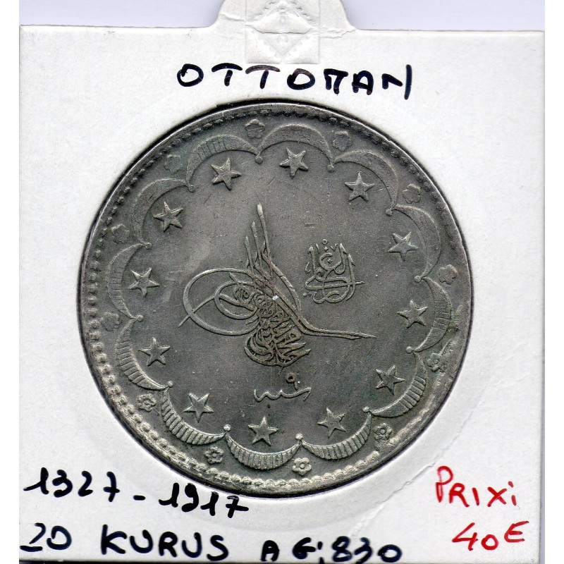Empire Ottoman 20 Kurus 1327 AH an 9 - 1917 TTB+, KM 780 pièce de monnaie