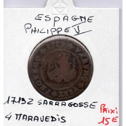 Espagne 4 maravedis 1719 Z Saragosse TB, KM 305 pièce de monnaie