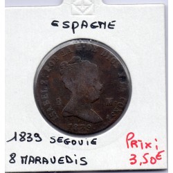 Espagne 8 maravedis 1839 Segovie, KM 531.3 pièce de monnaie