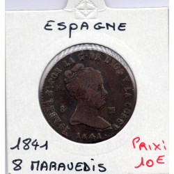 Espagne 8 maravedis 1841 Jubia B+, KM 531.2 pièce de monnaie