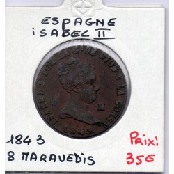 Espagne 8 maravedis 1843 Jubia TTB, KM 531.2 pièce de monnaie