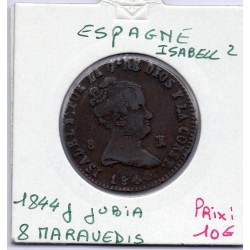 Espagne 8 maravedis 1844 Jubia TB, KM 531.2 pièce de monnaie