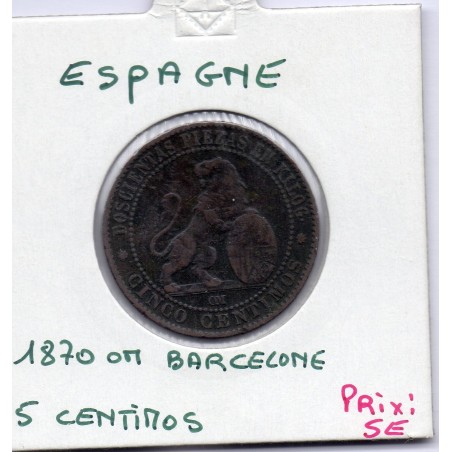 Espagne 5 centimos 1870 TB, KM 662 pièce de monnaie