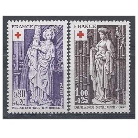 Timbre France Yvert No 1910-1911 Paire croix rouge, Sculptures de l'église de Brou