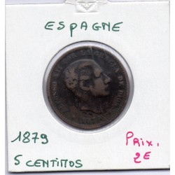 Espagne 5 centimos 1879 TB, KM 674 pièce de monnaie