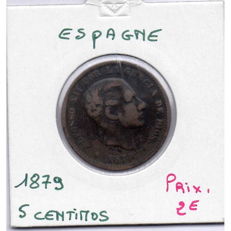 Espagne 5 centimos 1879 TB, KM 674 pièce de monnaie