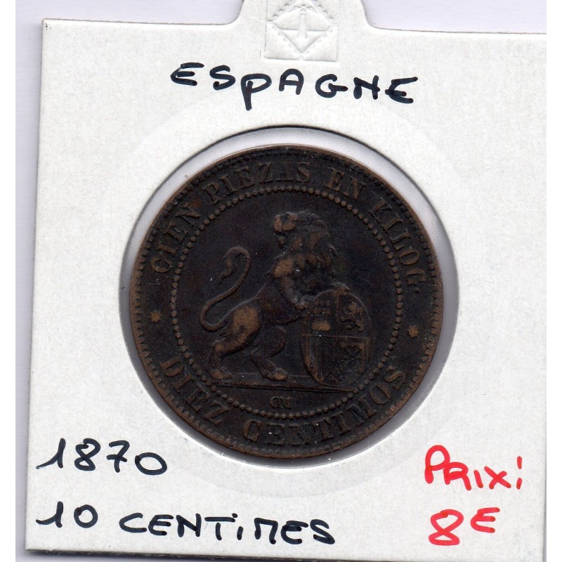 Espagne 10 centimos 1870 TTB, KM 663 pièce de monnaie