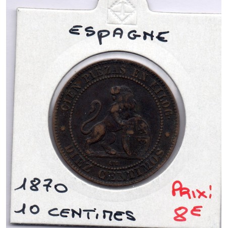 Espagne 10 centimos 1870 TTB, KM 663 pièce de monnaie