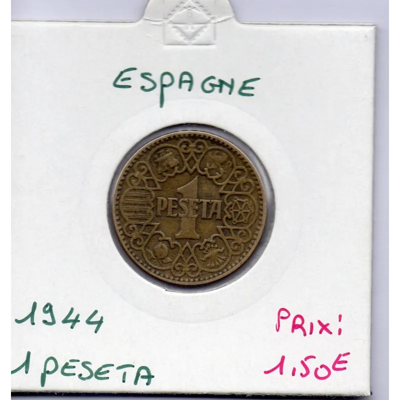 Espagne 1 peseta 1944 TTB, KM 767 pièce de monnaie Espagne 1 peseta 1944 TTB, KM 767 pièce de monnaie