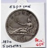 Espagne 5 pesetas 1870 TTB, KM 655 pièce de monnaie