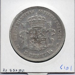 Espagne 5 pesetas 1876 TTB, KM 671 pièce de monnaie