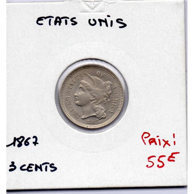 Etats Unis 3 cents 1867 SPL, KM 95 pièce de monnaie