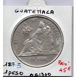 Guatemala 1 peso 1873 TTB, KM 197 pièce de monnaie
