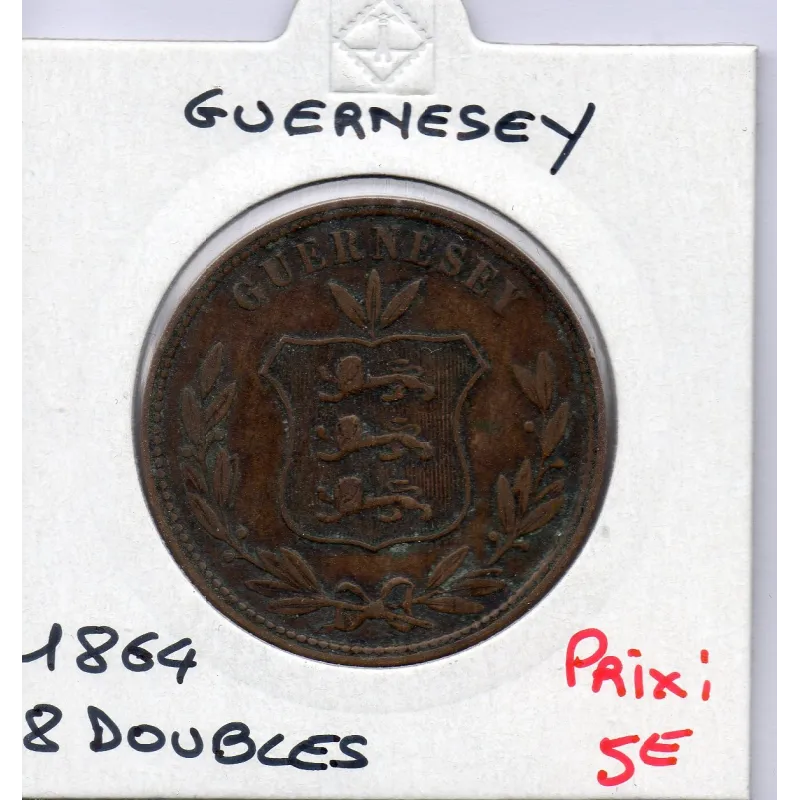 Guernesey 8 Doubles 1864 TB+, KM 7 pièce de monnaie
