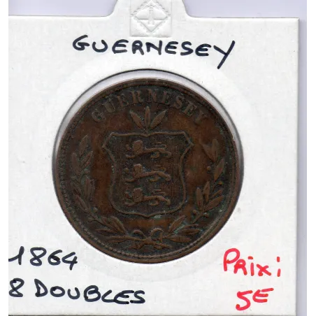 Guernesey 8 Doubles 1864 TB+, KM 7 pièce de monnaie