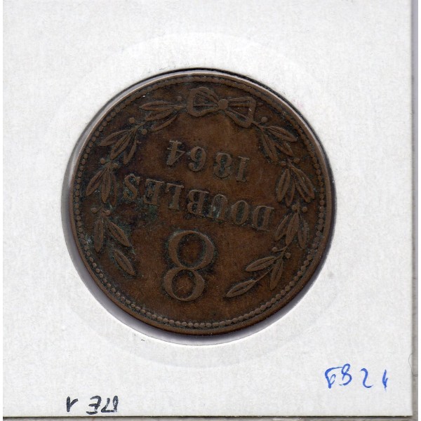 Guernesey 8 Doubles 1864 TB+, KM 7 pièce de monnaie