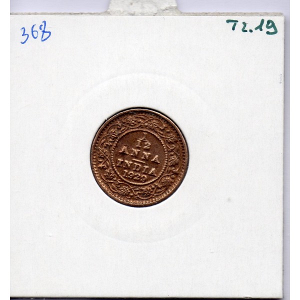 Inde Britannique 1/12 anna 1929 TTB, KM 509 pièce de monnaie