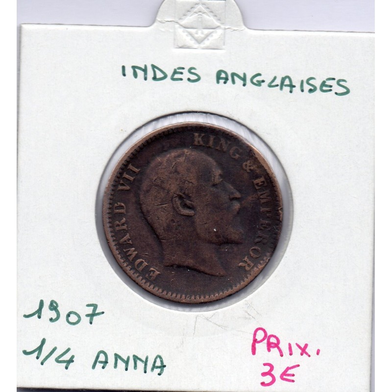 Inde Britannique 1/4 anna 1907 TB, KM 502 pièce de monnaie