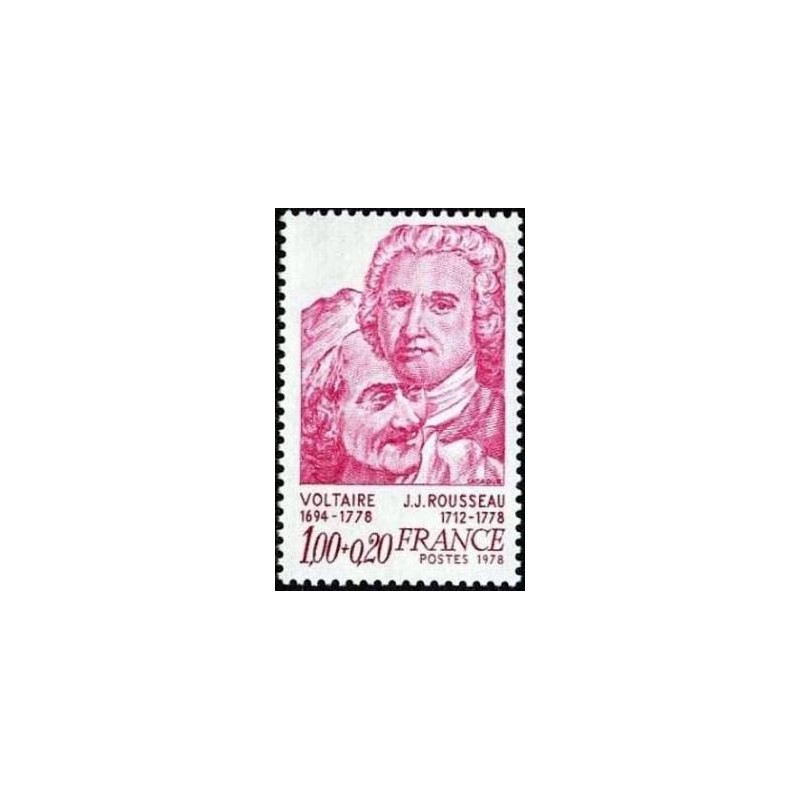 Timbre France Yvert No 1990 Voltaire et Rousseau