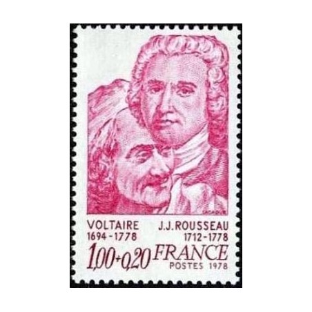 Timbre France Yvert No 1990 Voltaire et Rousseau