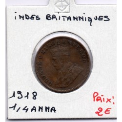 Inde Britannique 1/4 anna 1918 TB+, KM 512 pièce de monnaie